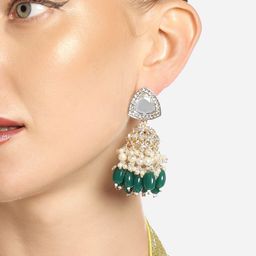 Zaveri Pearls Set Of 2 Gold-Plated Stones & Cluster Beaded Dome Shaped Jhumkas image 2