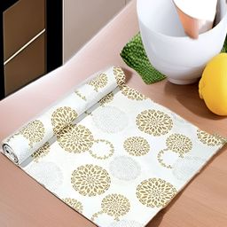 Aura White & Gold Toned Printed Water Resistant Anti-Slip Shelf Liner Organiser-43