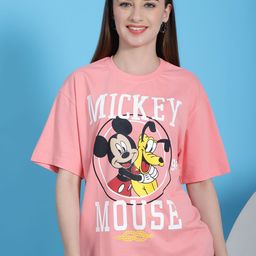 Dreambe Women Pack Of 2 Mickey Mouse Fusion Graphic Printed Cotton Oversized T-shirts-picture-28