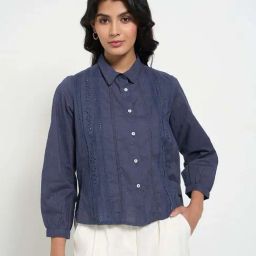 Akkriti by Pantaloons Blue Embroidered Casual Shirt-image-80