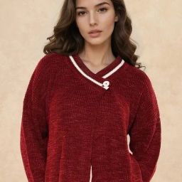 RAREISM Red Acrylic Solid Long Sleeves Shrug-48