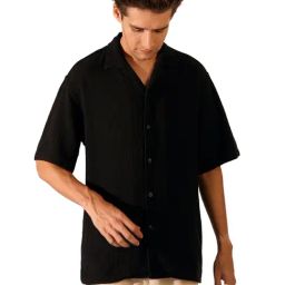 Selected Homme Black Cotton Regular Fit Textured Shirt-image-24