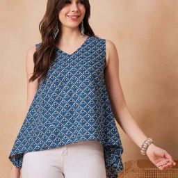 Inweave Blue Cotton Printed Top-image-30