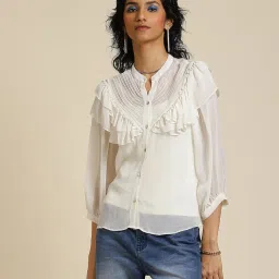 Label Ritu Kumar Ecru Self Design Shirt image 1