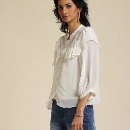 Label Ritu Kumar Ecru Self Design Shirt image 3