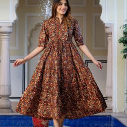 KALINI Floral Print Puff Sleeve Maxi Dress-picture-52