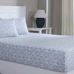MASPAR Printed Cotton 144TC Double Bed Fitted Bedsheet With 2 Pillow Case 1.83 m x 1.98 m-image-1
