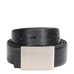 United Colors of Benetton Romano Black & Navy Leather Textured Reversible Belt-image-73