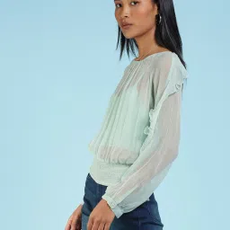 Label Ritu Kumar Turquoise Top With Camisole image 3