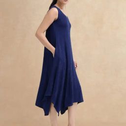 RAREISM Blue Cotton Blend Solid Sleeveless Dress-image-38