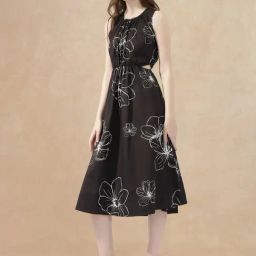RAREISM Brown Cotton Blend Printed Sleeveless Dress-image-36