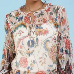 Label Ritu Kumar Ecru Printed Top With Camisole image 5