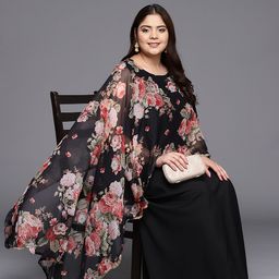 A PLUS BY AHALYAA Plus Size Boat Neck Maxi Ethnic Dress-image-16