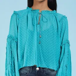 Label Ritu Kumar Blue Self Design Top With Camisole image 5