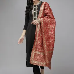 Indo Era Red Woven Pattern Dupatta image 1