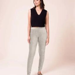 Go Colors! Grey Textured Pattern Corduroy Treggings-image-26