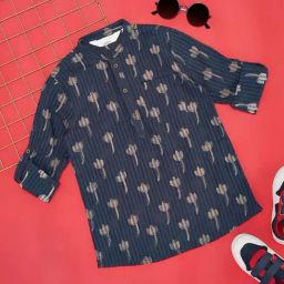 Indus Route by Pantaloons Kids Dark Navy Cotton Printed Full Sleeves Kurta-image-36