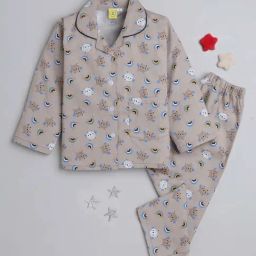 The Magic Wand Kids Beige Cotton Printed Full Sleeves Shirt Set-image-77