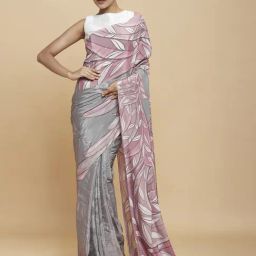 navyasa by liva Grey & Pink Printed Saree With Unstitched Blouse-18