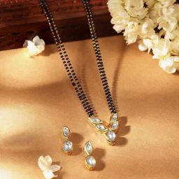 Priyaasi Black Kundan Stone Studded & Beaded Mangalsutra & Earring Set-23