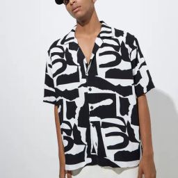 Nuon by Westside White Abstract Design Relaxed-Fit Shirt-image-77