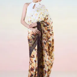 navyasa by liva Off-White & Black Printed Saree With Unstitched Blouse-picture-1
