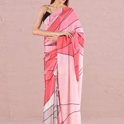 navyasa by liva Pink Printed Saree With Unstitched Blouse-image-48