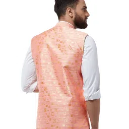 Sojanya Peach & Gold Printed Nehru Jacket image 2