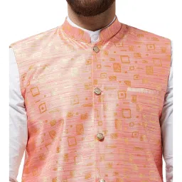 Sojanya Peach & Gold Printed Nehru Jacket image 4