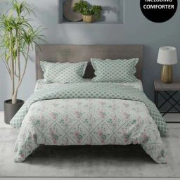 Bianca Denim Feel White & Green 192 TC Double Fitted Bedsheet & Comforter With 2 Pillow Covers-image-18