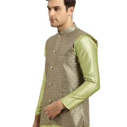 Sojanya Grey & Gold Printed Nehru Jacket image 3