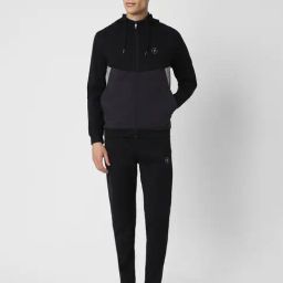 Men Black Patterned Slim Fit Casual Jacket and Track Pants-picture-47