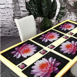 REVEXO 6Pc Black & Pink Printed Rectangle Costers & Table Placemats-40