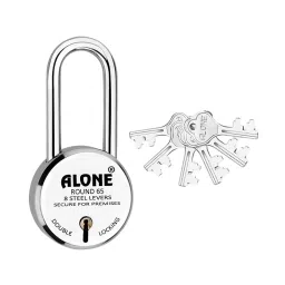 ALONE LOCKS 65 mm Round Alloy Steel Chrome 6 Keys Double Locking Padlock-12