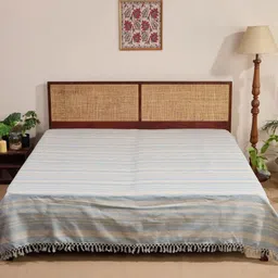 Fabindia Blue & White Nisha Woven Designed King SizeBedCover-image-26