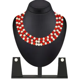 Sri Jagdamba Pearls Red Alloy Classic Necklace Set-image-30