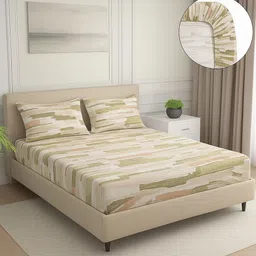 Signature Green & Beige 120 TC King Bedsheet with 2 Pillow Covers-picture-33