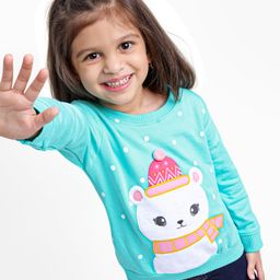 Babyhug Full Sleeves Cotton Knit Sweatshirt With Applique & Pom-Pom Detailing - Aqua Blue-image-28