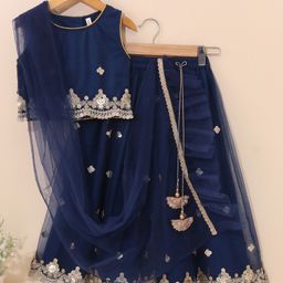 Babyhug Sleeveless Choli Lehenga With Dupatta Embroidered - Blue-image-10