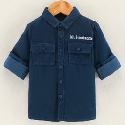 Babyhug Full Sleeves Cotton Corduroy Shirt Text Embroidered-Blue-image-53