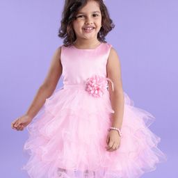 Mark & Mia Sleeveless  Solid Colour Layered Party Dress with Floral Corsage - Peach-image-39