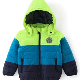 Babyhug Woven Full Sleeves Hooded Jacket Basket Ball Print - Blue & Green-picture-20