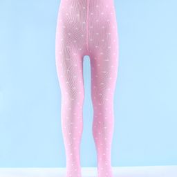 Pine Kids Full Length Footed Jaquard Tights Polka Dot Design - Pink-image-3