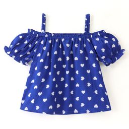 Babyhug Rayon Half Sleeves Woven Top with Heart Print - Navy Blue-image-93