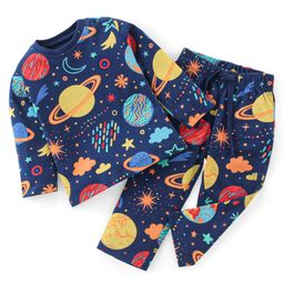 Babyhug Cotton Single Jersey Knit Full Sleeves Night Suit Space Theme - Navy Blue-24