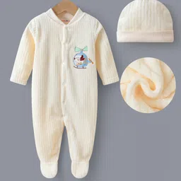 Kookie Kids Full Sleeves Romper With Vehicle Embroidery & Hat - Light Yellow-picture-48