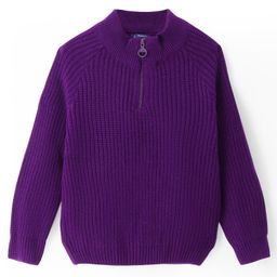 Pine Kids Knitted Full Raglan Sleeves High Neck Solid Colour Pullover Sweater - Purple-image-8