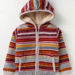 Yellow Apple Wool Full Sleeves Striped Hooded Sweater with Pocket Detailing - Dark Red-image-78