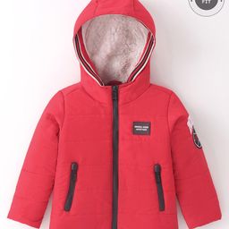 Ruff Woven Full Sleeves Padded Hooded Jacket with Zipper & Pocket Detailing - Red-image-59