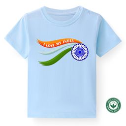 BLUSHES 100% Cotton Independence Day Theme Half Sleeves I Love My India Text Printed Tee - Powder Blue-image-92